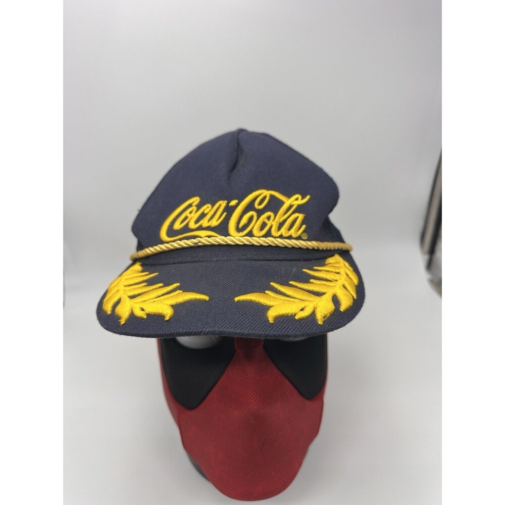Vintage Coca Cola Trucker Hat Gold Leaf Snapback Mesh Cap Navy USA